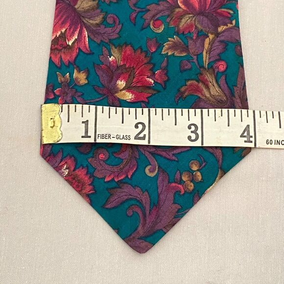 Rohde Royce Necktie Green  Burgundy Floral Pattern 100% Cotton - Picture 7 of 8